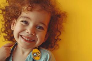 Pediatrician with Stethoscope and Smiling Child in Happy Clinic Background photo