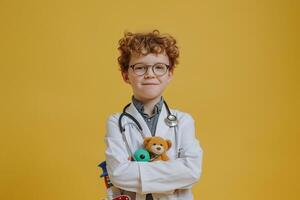 Pediatrician with Stethoscope and Toys in Child Friendly Clinic Background photo