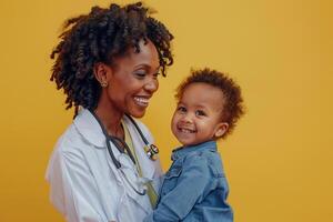 Pediatrician and Child with Stethoscope in Medical Exam  Background photo