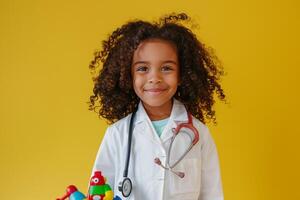 Pediatrician with Stethoscope and Toys in Joyful Clinic Background photo