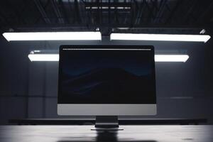 Computer Monitor Mockup Display on Brushed Metal for Contemporary Tech Presentation photo