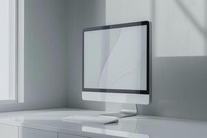 Computer Monitor Mockup on Metallic  Background for  Display Design photo