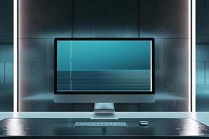 Computer Monitor Mockup on Metallic  Background for  Tech Presentation photo