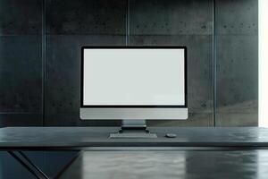 Computer Monitor Mockup Screen on Brushed Metal Background for  Tech Presentation photo