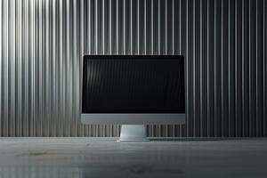 Computer Monitor Mockup on Brushed Metal Background for Tech and Digital Displays photo