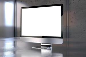 Computer Monitor Mockup on Metallic  Background for Contemporary Tech Display Design photo