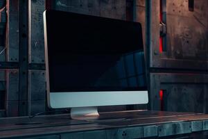 Computer Monitor Mockup Display on Brushed Metal Background for  Tech Visuals photo