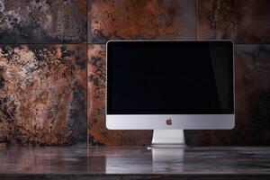 Computer Monitor Mockup on Metallic Bronze Background for  and Stylish Tech Presentation photo
