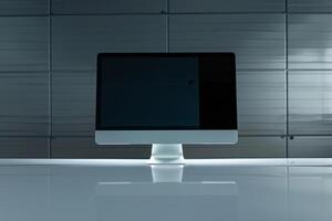 Computer Monitor Mockup on Metallic  Background for High Tech Display Presentation photo