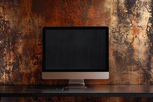 Computer Monitor Mockup on Metallic Bronze Background for High End Technology Presentation photo