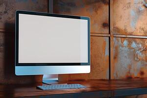 Computer Monitor Mockup Screen on Metallic Copper Background for  Tech Visuals photo