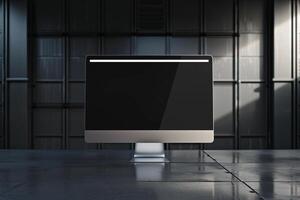Computer Monitor Mockup on Metallic  Background for  Tech Design Presentation photo