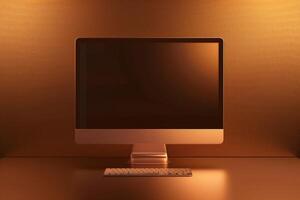 Computer Monitor Mockup Screen on Metallic Bronze Background for  Tech Design photo