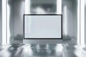 Computer Monitor Mockup Screen on Metallic  Background for High End Tech Presentation photo