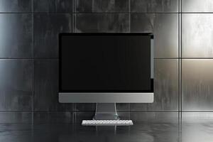 Computer Monitor Mockup Screen on Metallic  Background for Stylish and Contemporary Tech Design photo