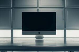 Computer Monitor Mockup Screen on Metallic  Background for  and  Tech Presentation photo