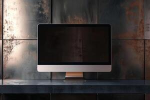 Computer Monitor Mockup Screen on Metallic Bronze Background for Stylish Tech Design photo