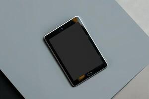 tablet screen mockup featuring a  design and  tech background photo