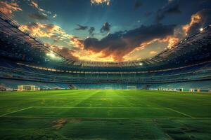 Soccer Stadium with Empty Stands and High Dynamic Range Background photo