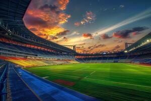 Spacious Soccer Stadium with Empty Stands and  Background photo