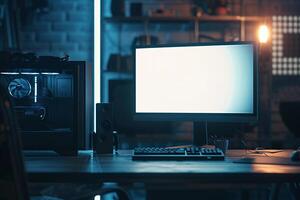 High Tech Desktop Computer Mockup Background photo