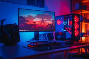 Futuristic Desktop Computer Mockup Background photo