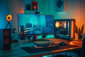 High Tech Desktop Computer Mockup Background photo