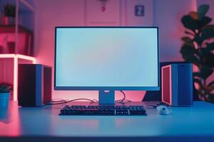 High Tech Desktop Computer Mockup Background photo