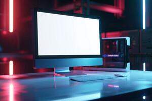 High Tech Desktop Computer Mockup Background photo