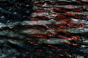 American flag reflected in water with ripples creating an artistic and distorted effect photo