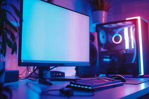 Futuristic Desktop Computer Mockup Background photo