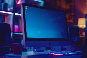 Futuristic Desktop Computer Mockup Background photo