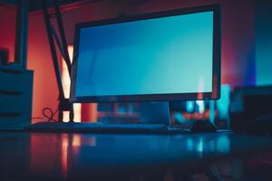 Futuristic Desktop Computer Mockup Background photo