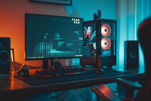 Futuristic Desktop Computer Mockup Background photo