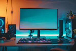 Futuristic Desktop Computer Mockup  Design Background photo
