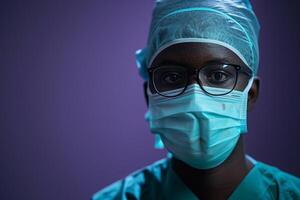 Surgeon in Scrubs and Mask Ready for Operation with Medical Background photo