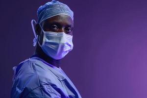 Surgeon in Scrubs and Mask Celebrates Successful Operation with Medical Background photo