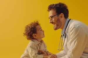 Pediatrician Engaging Playfully with Child Patient in Medical Environment photo