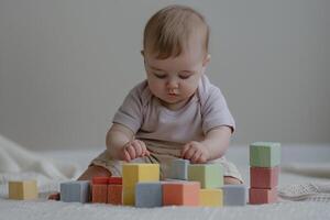 Baby Playing with Blocks  and Educational Fun photo