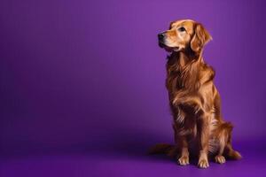 Dog in a graceful posemauve  background radiating tranquility and charm photo