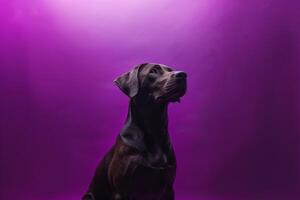 Dog ly seatedmauve  background displaying a sense of calm and poise photo