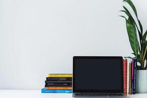 Laptop Mockup with Coding Books   Professional Setup with Books Nearby photo