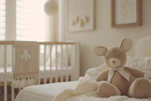 Baby in a nursery featuring  lines and  design photo