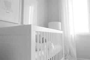 Baby in a nursery with artistic lines and playful design s photo