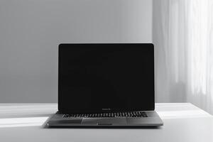 White desk Laptop Mockup Background for productivity setup photo