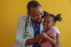 Pediatrician with Stethoscope and Smiling Child photo