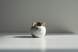Single Coin Placed in a Piggy Bank Slot Background photo