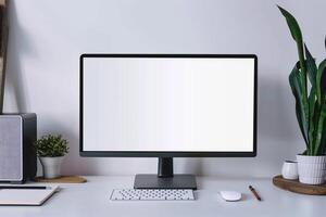 Computer Mockup Background on a White Desk with Study Materials Nearby Concentrated Computer Background photo