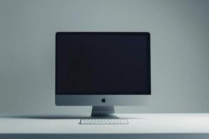 Contemporary Computer Monitor Mockup Screen on Light Grayish Background photo