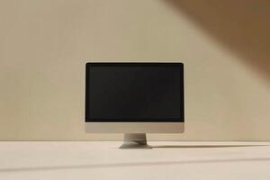 Light Beige Background with Computer Monitor Mockup Screen photo